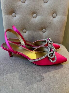 New Lilly Pulitzer Ryley Hot Pink Crystal-Embellished Pointed Slingback Heels 8